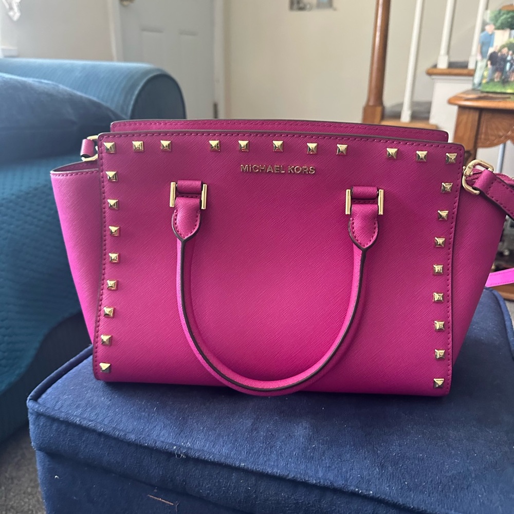 Michael Kors Fuchsia Selma Studded Satchel